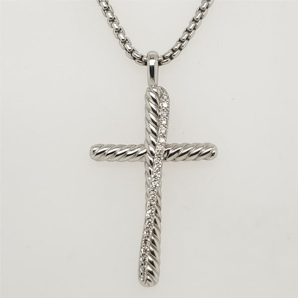 Pre - Owned David Yurman Crossover Sterling Silver And Diamond Cross Necklace