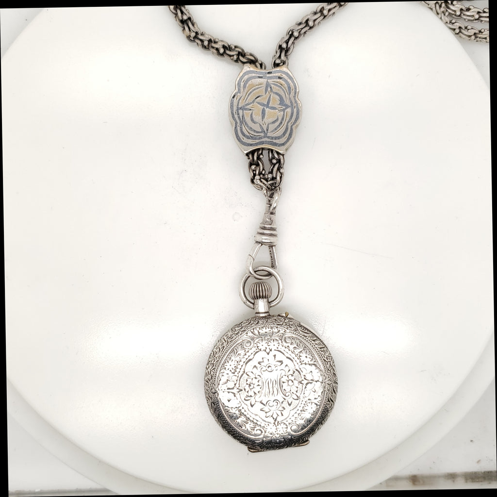 Antique Victorian Sterling Silver Slide Necklace and Watch