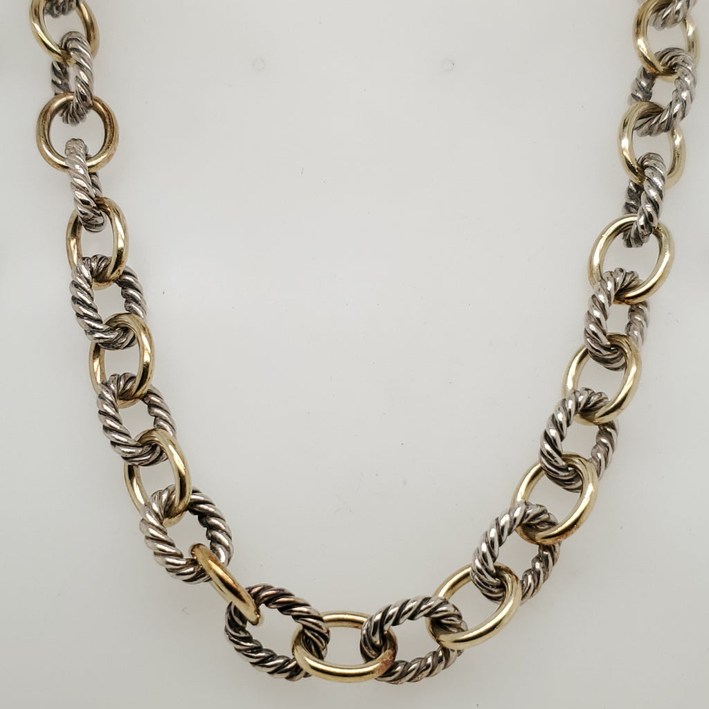 David Yurman Sterling Silver and 18kt Yellow Gold Oval Link Necklace
