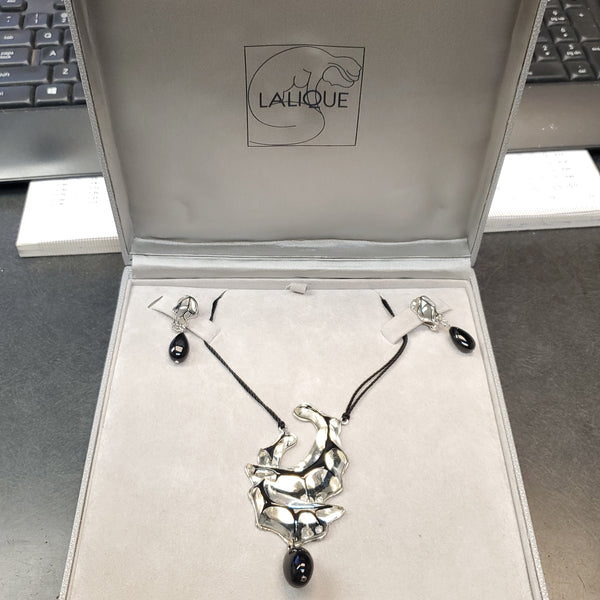 Lalique Sterling Silver and Crystal Necklace Earring Suite