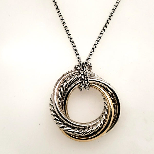 David Yurman Sterling Silver and 14kt Yellow Gold Crossover Pendant Necklace