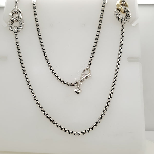 Pre-owned David Yurman 36"" Sterling Silver and 18kt Yellow Station Necklace