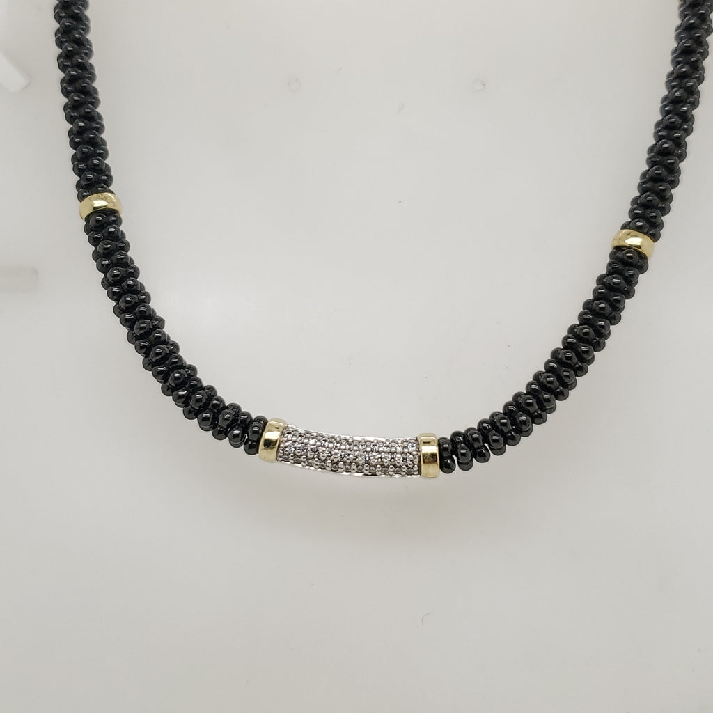 Lagos Caviar Sterling Silver with 18kt Yellow Gold Hematite and Diamond Necklace