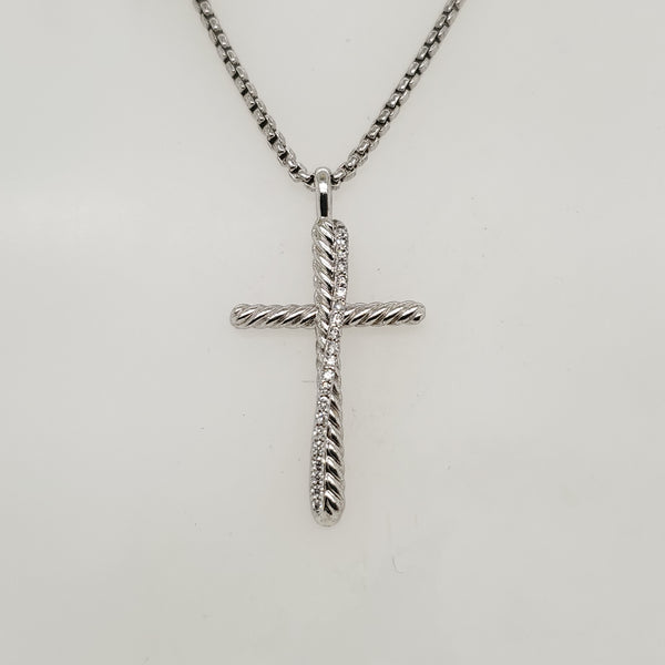 Pre - Owned David Yurman Crossover Sterling Silver And Diamond Cross Necklace