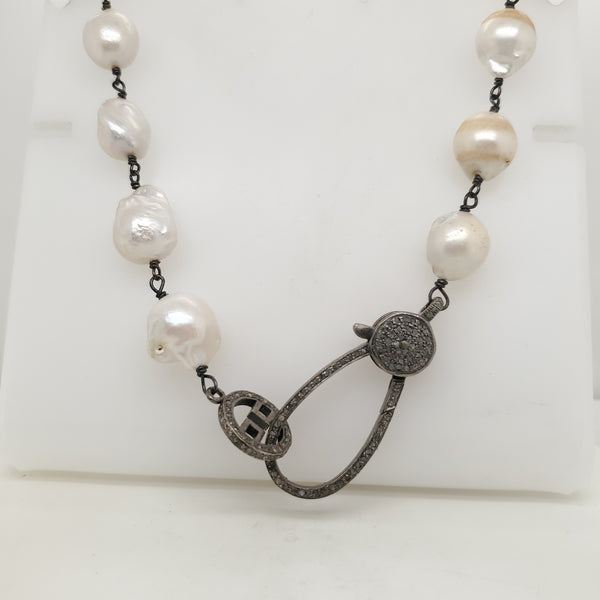 Sterling Silver Pearl and Diamond Necklace