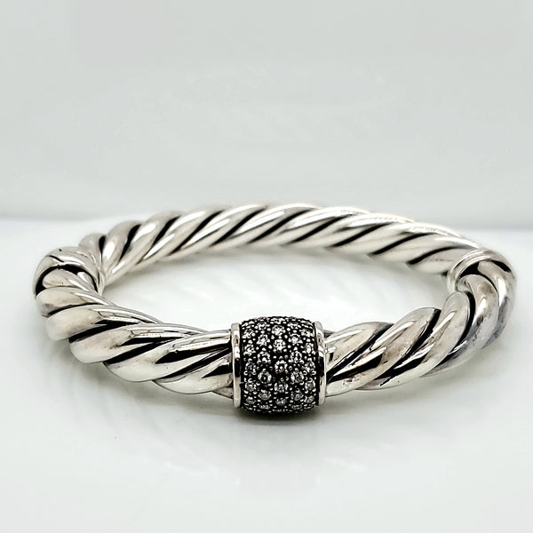 Pre - Owned David Yurman Cable Diamond Station Bracelet