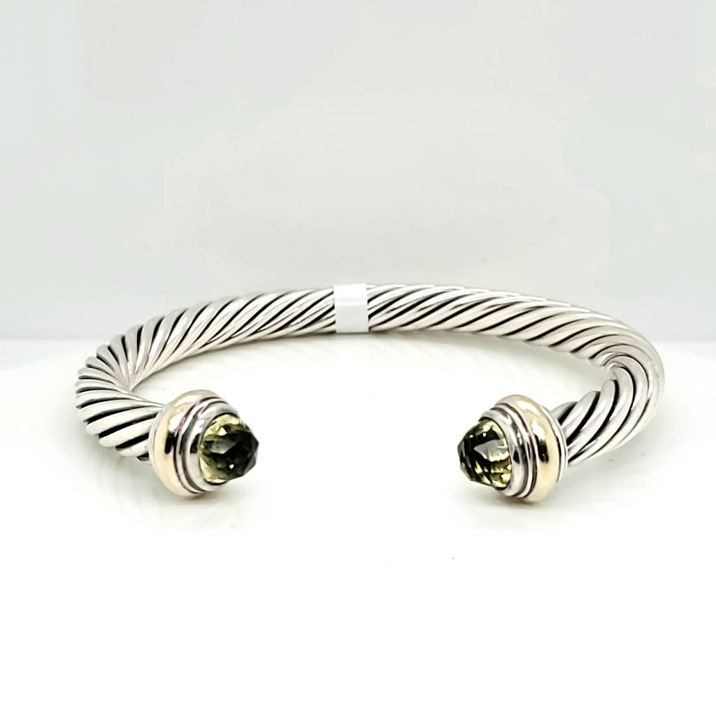 Pre - Owned David Yurman Sterling Silver And 14Kt Yellow Gold 7mm Prasiolite Classic Cable Bracelet