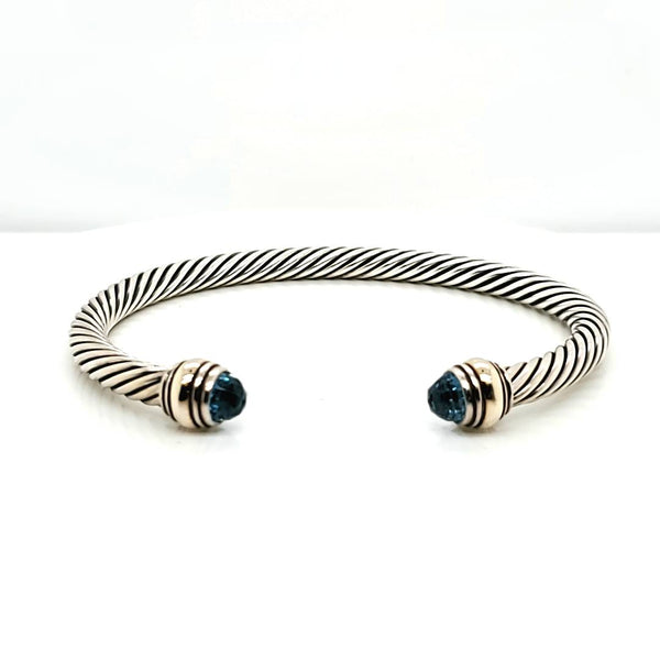Pre - Owned David Yurman Sterling Silver Blue Topaz Cable Cuff Bracelet