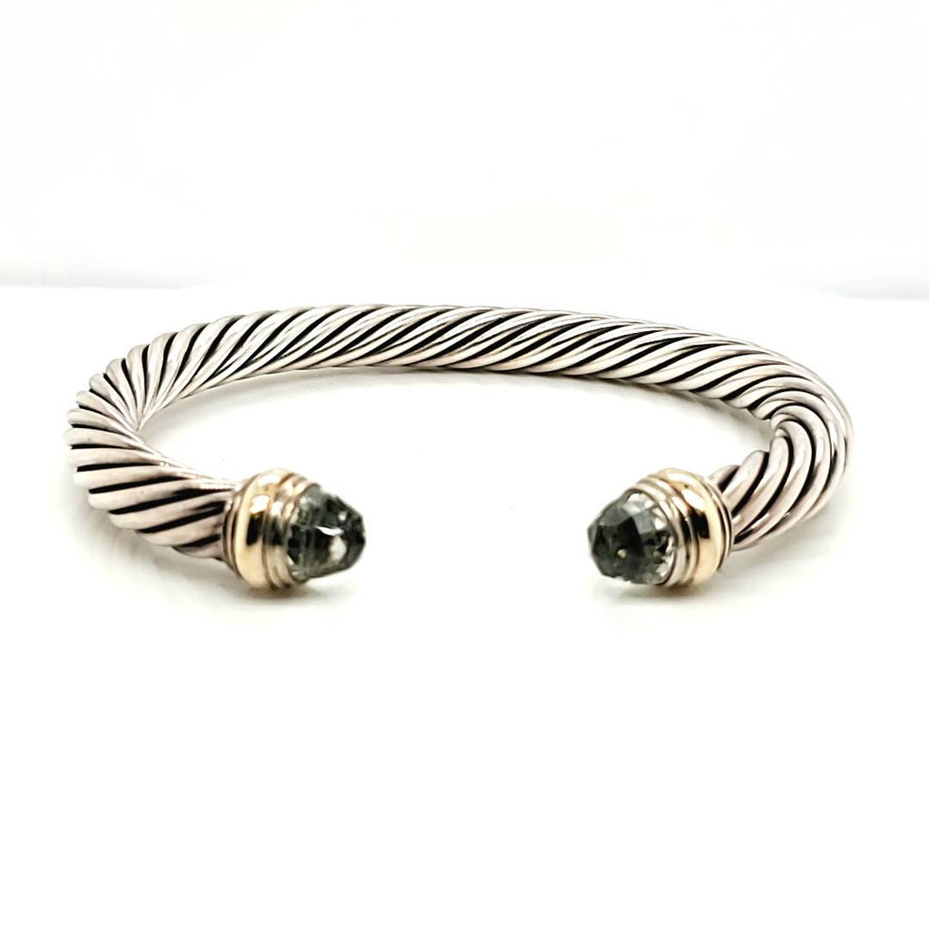 Pre - Owned David Yurman Sterling Silver And 14Kt Yellow Gold 7mm Prasiolite Classic Cable Bracelet