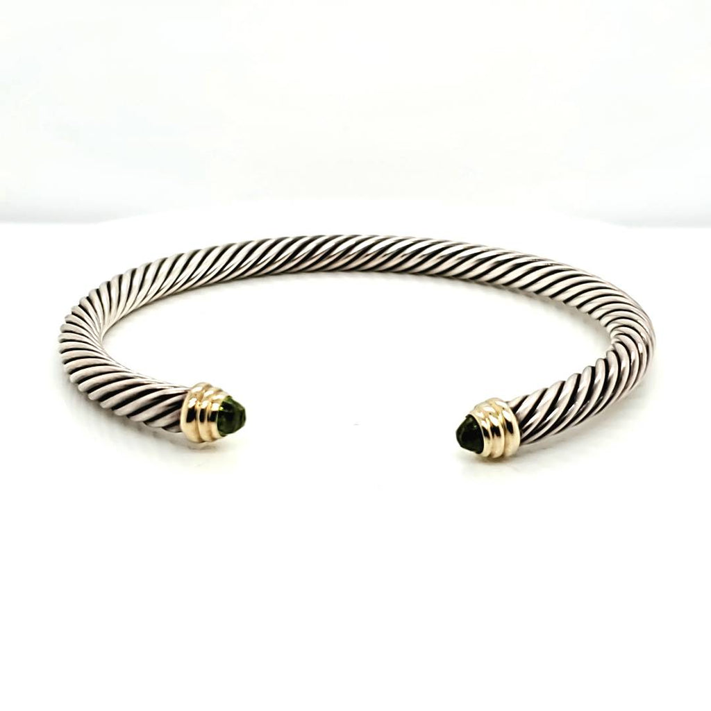 Pre - Owned David Yurman Sterling Silver And 14Kt Yellow Gold 5mm Prasiolite Classic Cable Bracelet