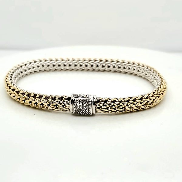 John Hardy Reversible Silver/Yellow Gold Classic Chain Bracelet With Diamond Clasp