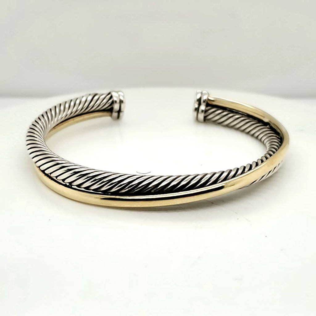 David Yurman Sterling Silver And 18Kt Yellow Gold 5mmCrossover Cuff Bracelet