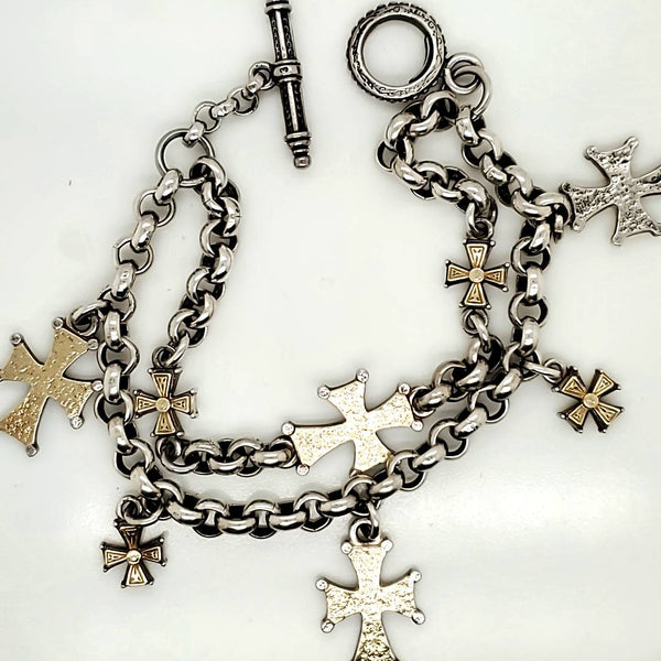 Konstantino Sterling Silver and 18kt Yellow Gold Cross Charm Bracelet