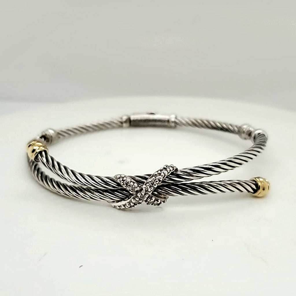 David Yurman Sterling Silver and Diamond Classic Cable Cuff Bracelet