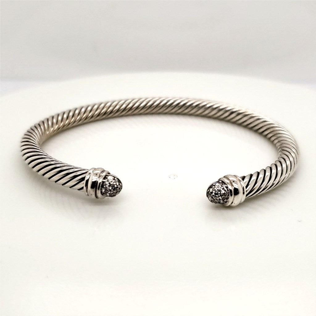 David Yurman Sterling Silver and Diamond Classic Cable Cuff Bracelet