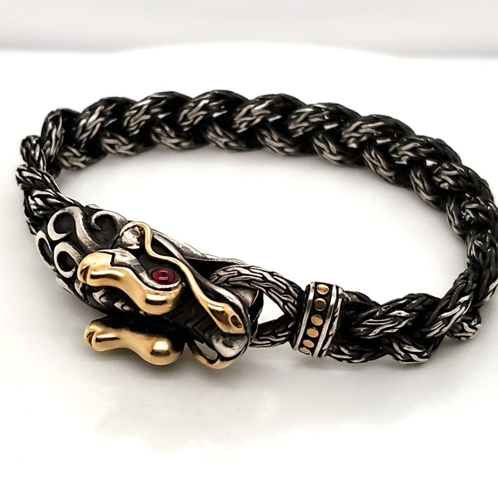 John Hardy Legends Naga Sterling Silver with 18kt Yellow Gold Dragon Bracelet