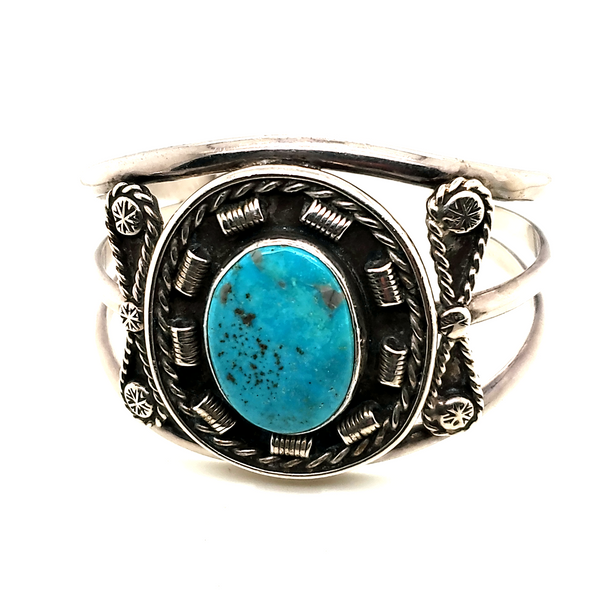 Vintage Southwest Native American Sterling Silver and Turquoise Cuff Bracelet