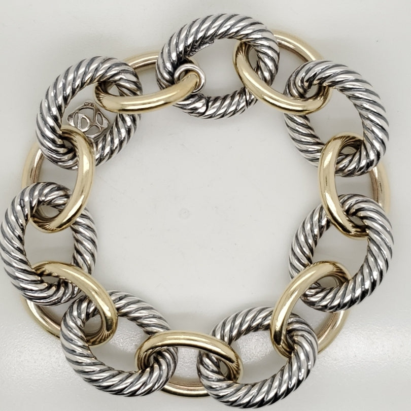 David Yurman Sterling Silver and 18kt Yellow Gold  Oval Link Bracelet