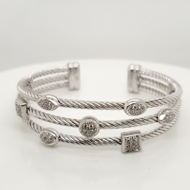 David Yurman Sterling Silver Three Strand Confetti Cuff Braclet