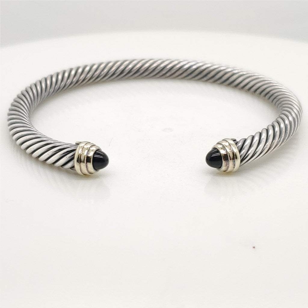 Pre - Owned David Yurman Sterling Silver And 14Kt Yellow Gold 7mm Black Onyx Classic Cable Bracelet