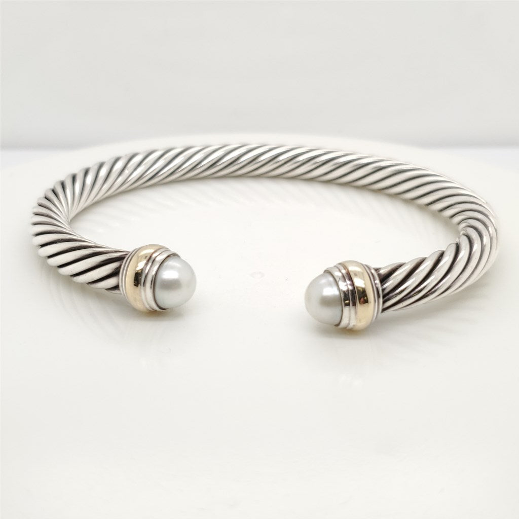 Pre - Owned David Yurman Sterling Silver And 14Kt Yellow Gold 7mm Classic Cable Bracelet