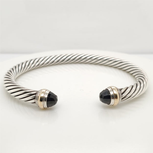Pre - Owned David Yurman Sterling Silver And 14Kt Yellow Gold 7mm Classic Cable Bracelet