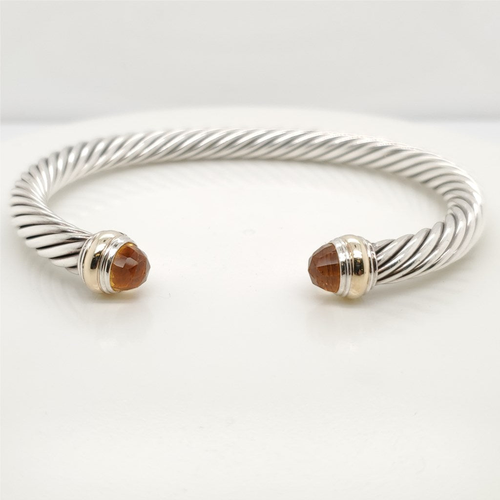 Pre - Owned David Yurman Sterling Silver And 14Kt Yellow Gold 7mm Classic Cable Bracelet