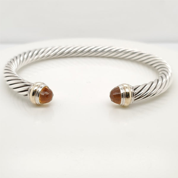 Pre - Owned David Yurman Sterling Silver And 14Kt Yellow Gold 7mm Classic Cable Bracelet