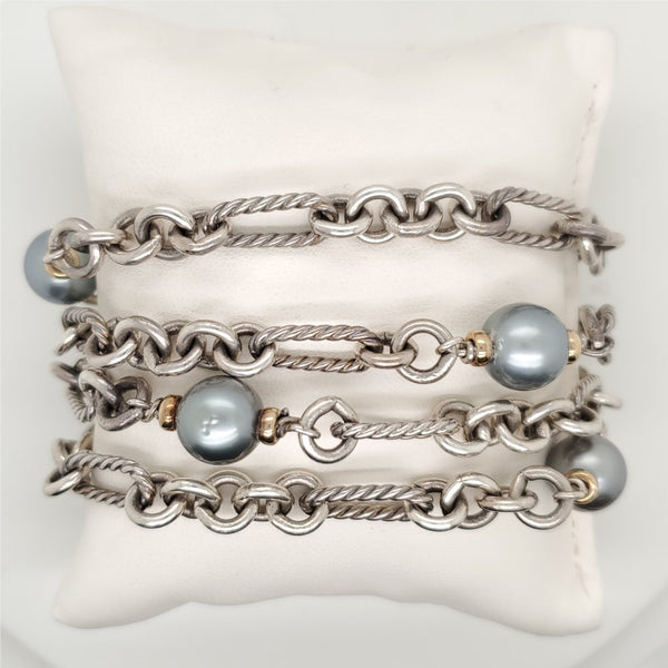 David Yurman Sterling Silver and 18kt Yellow Gold Black Pearl Bracelet