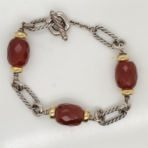 David Yurman Sterling Silver and 14kt Yellow Gold Carnelian Bracelet