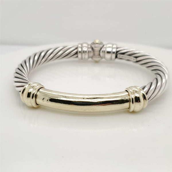 Pre - Owned David Yurman Sterling Silver And 14Kt Yellow Gold 7mm Classic Cable Bracelet