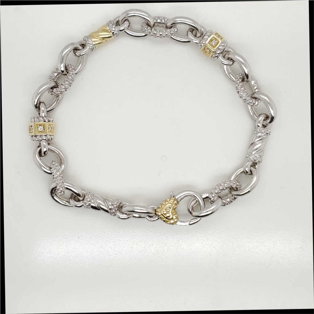 Judith Ripka Sterling Silver and 18kt Yellow Gold Diamond Bracelet