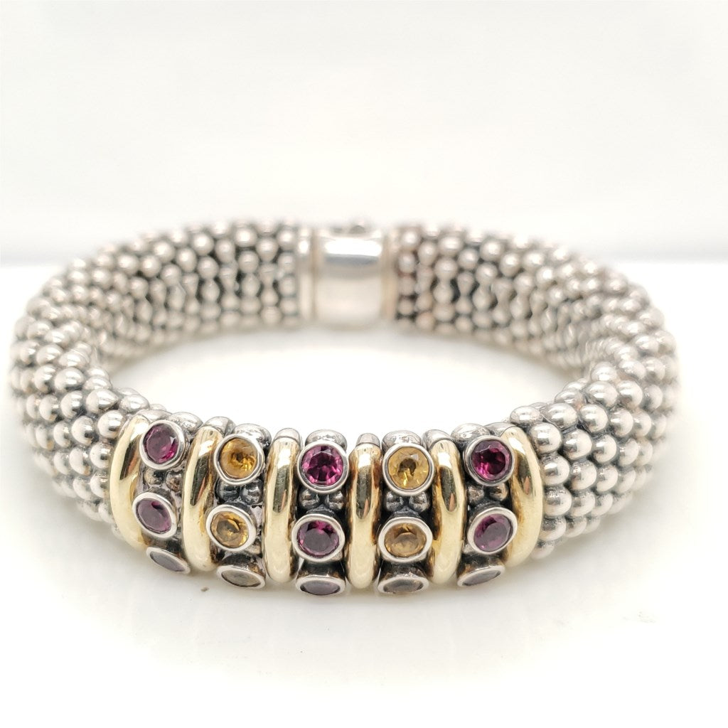 Lagos Caviar Sterling Silver and 18kt Yellow Gold Citrine and Garnet Bracelet
