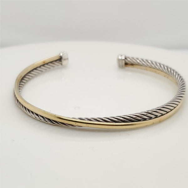 David Yurman Sterling Silver And 18Kt Yellow Gold 3mm Crossover Cuff Bracelet