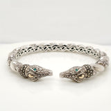 Pre - Owned John Hardy Sterling Silver and 18kt Yellow Gold Jai Crocodile Hinged Cuff Bracelet
