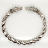 Pre - Owned John Hardy Sterling Silver and 18kt Yellow Gold Jai Crocodile Hinged Cuff Bracelet