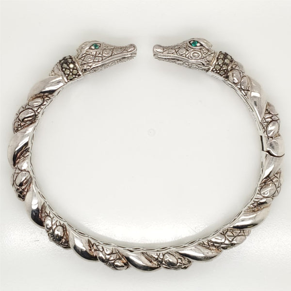 Pre - Owned John Hardy Sterling Silver and 18kt Yellow Gold Jai Crocodile Hinged Cuff Bracelet