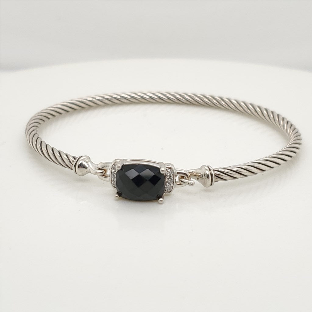 David Yurman Sterling Silver Onyx and Diamond Chatelaine Bracelet