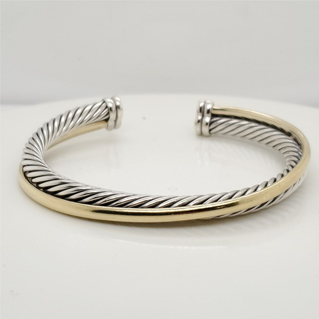 David Yurman Sterling Silver And 18Kt Yellow Gold 5mmCrossover Cuff Bracelet