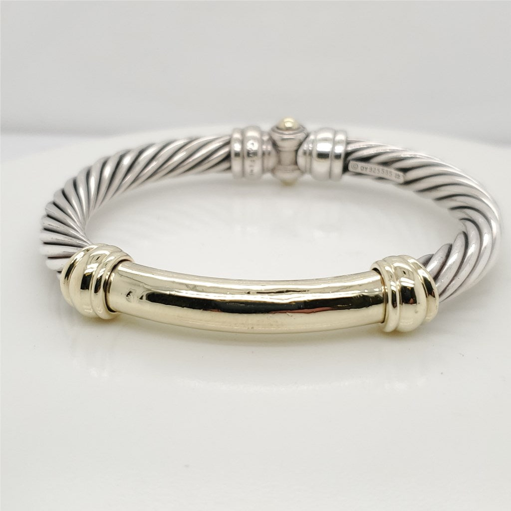 Pre - Owned David Yurman Sterling Silver And 14Kt Yellow Gold 7mm Classic Cable Bracelet