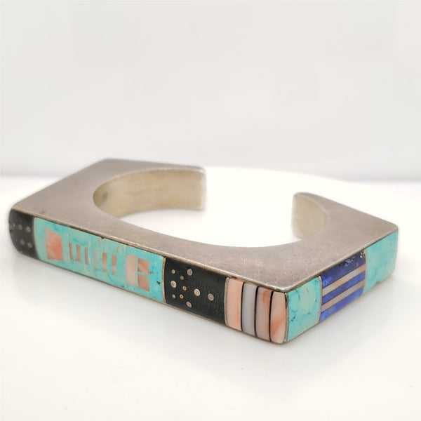 Vintage James Mason Native American Sterling Silver And Turquoise Cuff Bracelet