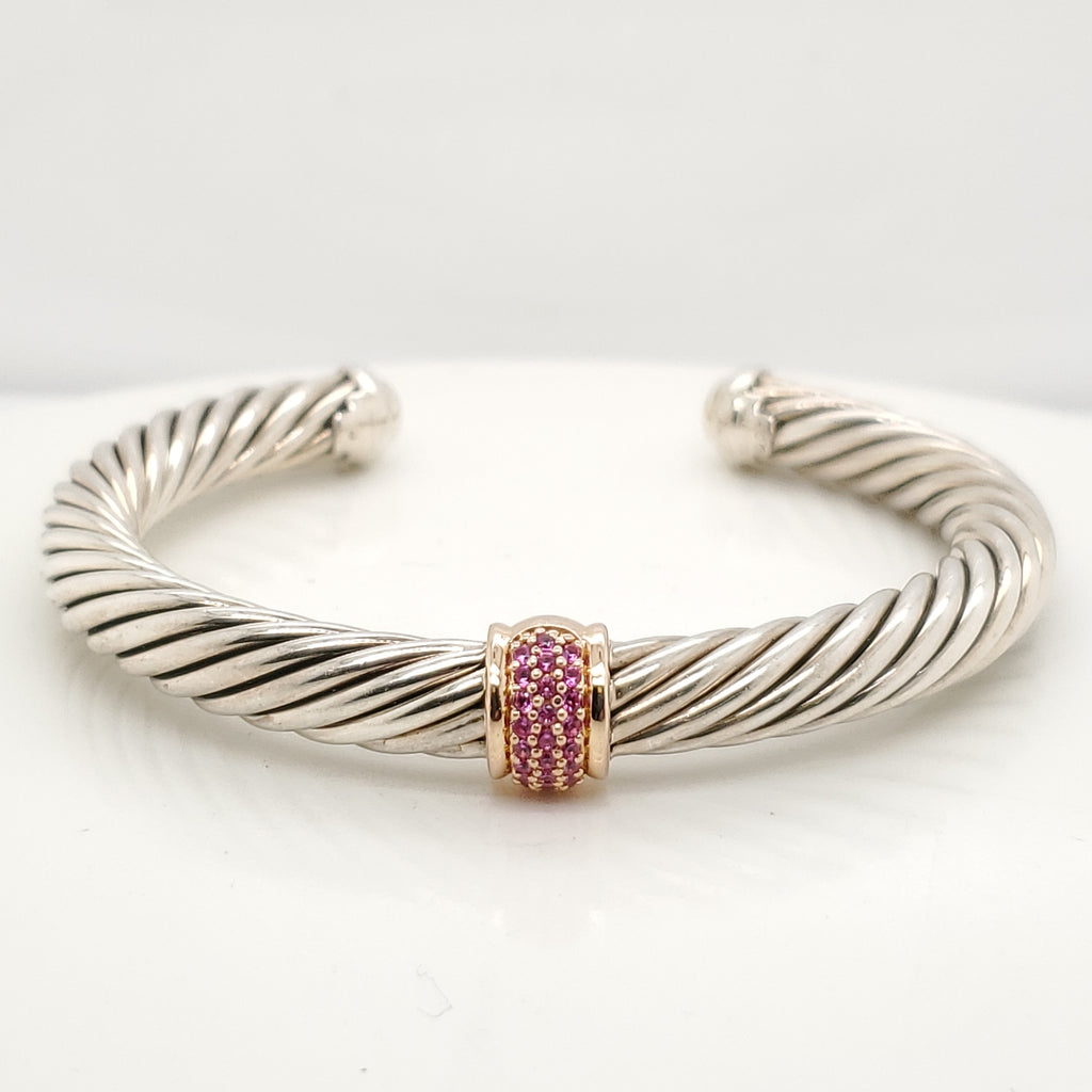 David Yurman 7mm Cable Pink Sapphire Station Bracelet