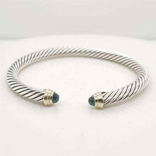 Pre - Owned David Yurman Sterling Silver Blue Topaz Cable Cuff Bracelet
