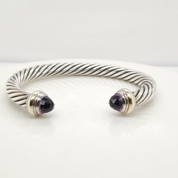 Pre - Owned David Yurman Sterling Silver And 14Kt Yellow Gold 7mm Amethyst Classic Cable Bracelet