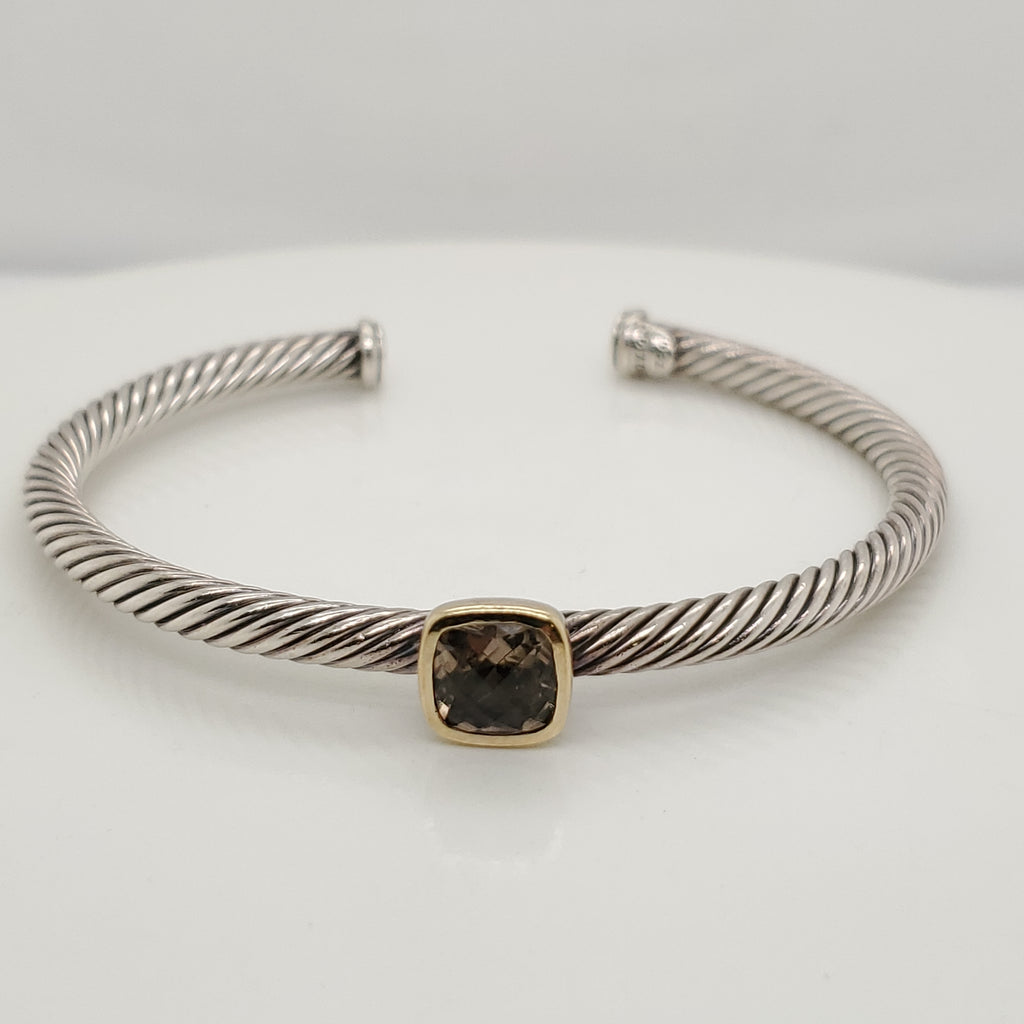 David Yurman Sterling Silver Smoky Topaz Station Cuff Bracelet