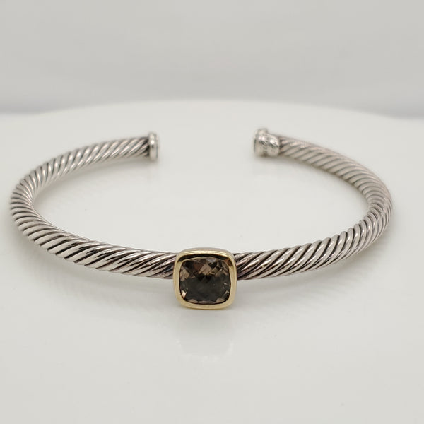 David Yurman Sterling Silver Smoky Topaz Station Cuff Bracelet