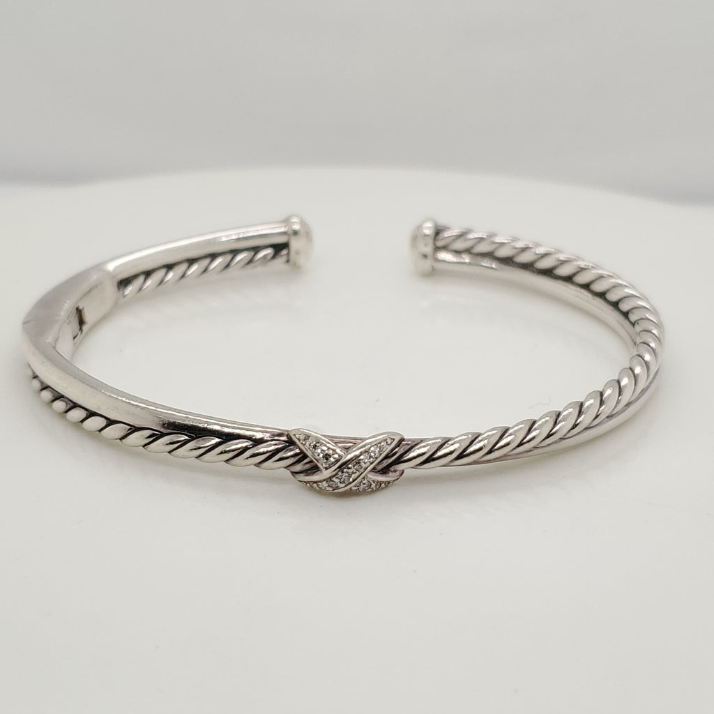 David Yurman Sterling Silver Diamond Crossover Cuff Bracelet