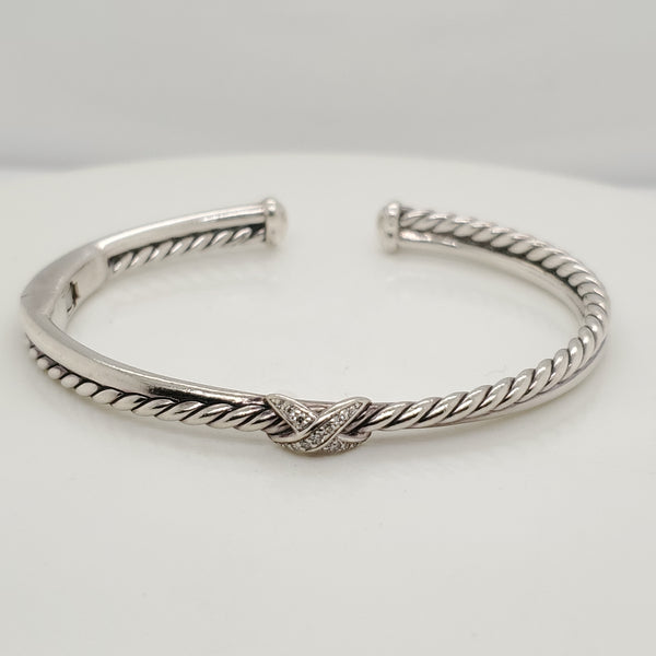 David Yurman Sterling Silver Diamond Crossover Cuff Bracelet