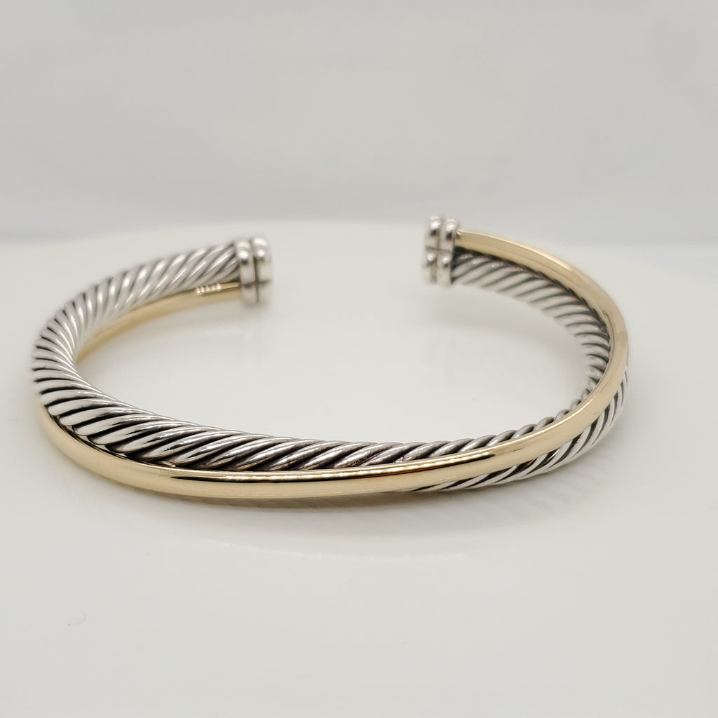 David Yurman Sterling Silver And 18Kt Yellow Gold 5mm Crossover Cuff Bracelet