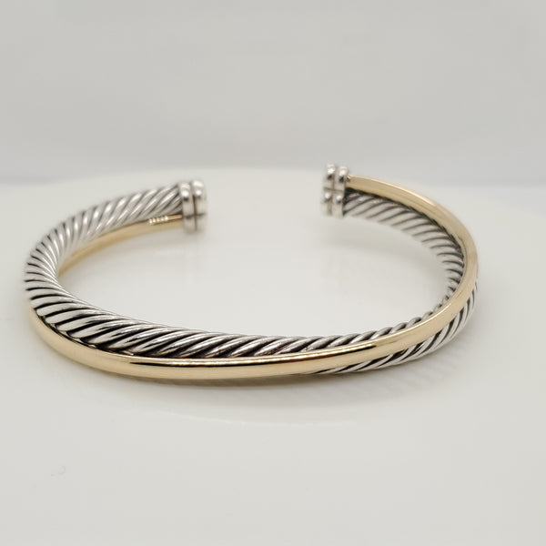 David Yurman Sterling Silver And 18Kt Yellow Gold 5mm Crossover Cuff Bracelet